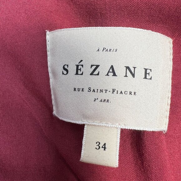 Sezane Alix Midi Dress Sheer Sleeves Button Up Red Bordeaux Floral Print 34 XS - Picture 7 of 15